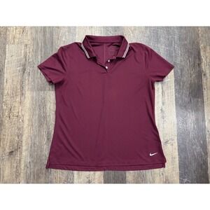 Nike Dri-FIT Womens Maroon Burgundy Short Sleeve Golf Polo Shirt Large L